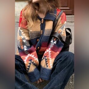 Colorful Geometric Knit Cardigan